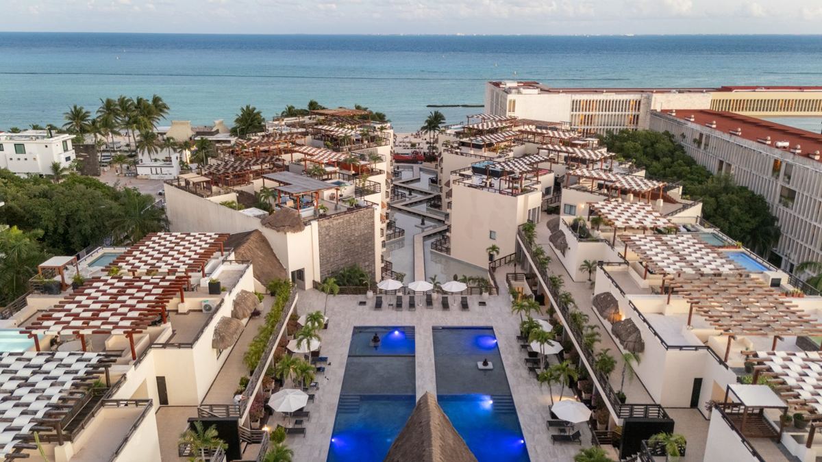 Penthouse rooftops with private plunge pools seen from above